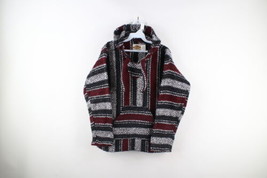 Vintage 90s Streetwear Mens Medium Striped Color Block Knit Drug Rug Hoodie - $54.40