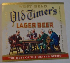 Old Timers Lager Beer Lithia Co West Bend Wis. Beer label - £4.79 GBP