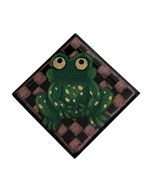 Hand Painted Frog Brooch Signed JB Green Frog Pin Wood Tile Art Jewelry - $18.00