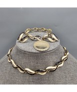 Vtg Coro Demi Parure Necklace Bracelet Earrings Screw Back Cream Black E... - $41.04 CAD
