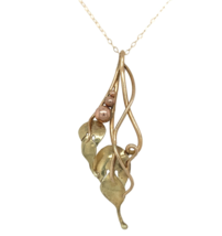 14k Yellow Rose Green Gold Handwrought Organic Leaf Pendant with Chain (... - $371.25