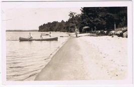 RPPC Postcard Sandy Beach Canoeing On Lake - $2.09