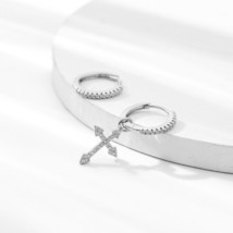 New Fashion Mini Zircon Cross Drop Pendant Hoop Earrings Hip Hop Asymmetric Dang - £6.82 GBP