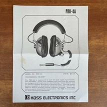 Ephemera Spec Sheet Advertisement for Koss Electronics pro-4A Headset - £13.81 GBP