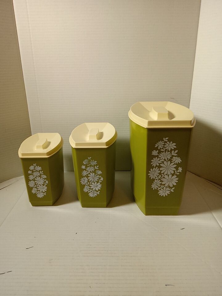 Kitchen Canisters Vintage 1970&#39;s Multicolor (set of 3) Canisters With lids. - $19.99