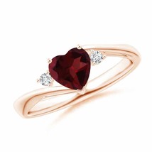 ANGARA Heart-Shaped Garnet Bypass Ring with Diamonds for Women in 14K Solid Gold - £577.60 GBP