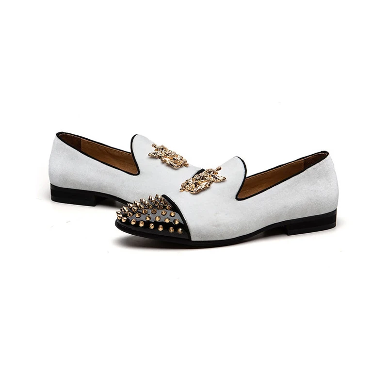 White Gold Spike Men Loafers Shoes Luxury Brand Trendy Flat Footwear Stu... - $116.95