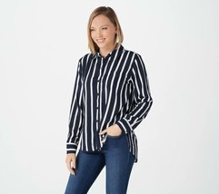 Rachel Hollis Ltd. Women&#39;s Collared Striped Button Front Shirt (Navy, 0) A374143 - £12.06 GBP