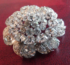 WEISS Stunning Vintage Clear Rhinestone Round Domed Cluster Brooch Pin P... - £55.27 GBP