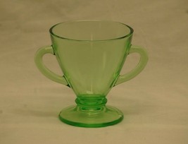 Vintage 1930&#39;s Hazel Atlas Ovide Depression Green Glass Footed Open Sugar Bowl - £11.90 GBP