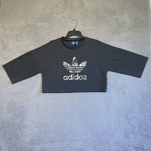 Adidas Originals Women&#39;s Cropped Sweater Sweatshirt Size S 3/4 Sleeve Grey - £9.87 GBP