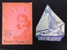 Vintage 1940 Wilson High School Long Beach Senior Breakast Menu &amp; Fiesta... - $22.22
