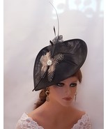 BLACK  HAT Fascinator with Long quill Feather Ostrich feather and Womens... - £51.89 GBP