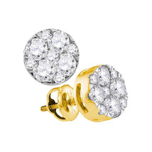 14kt Yellow Gold Womens Round Diamond Flower Cluster Earrings 1 Cttw - £1,277.42 GBP