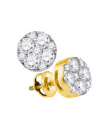 14kt Yellow Gold Womens Round Diamond Flower Cluster Earrings 1 Cttw - £1,270.49 GBP