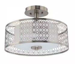 Toberon 14 in. 1-Light Brushed Nickel LED Semi Flush Mount Ceiling Light - £66.01 GBP