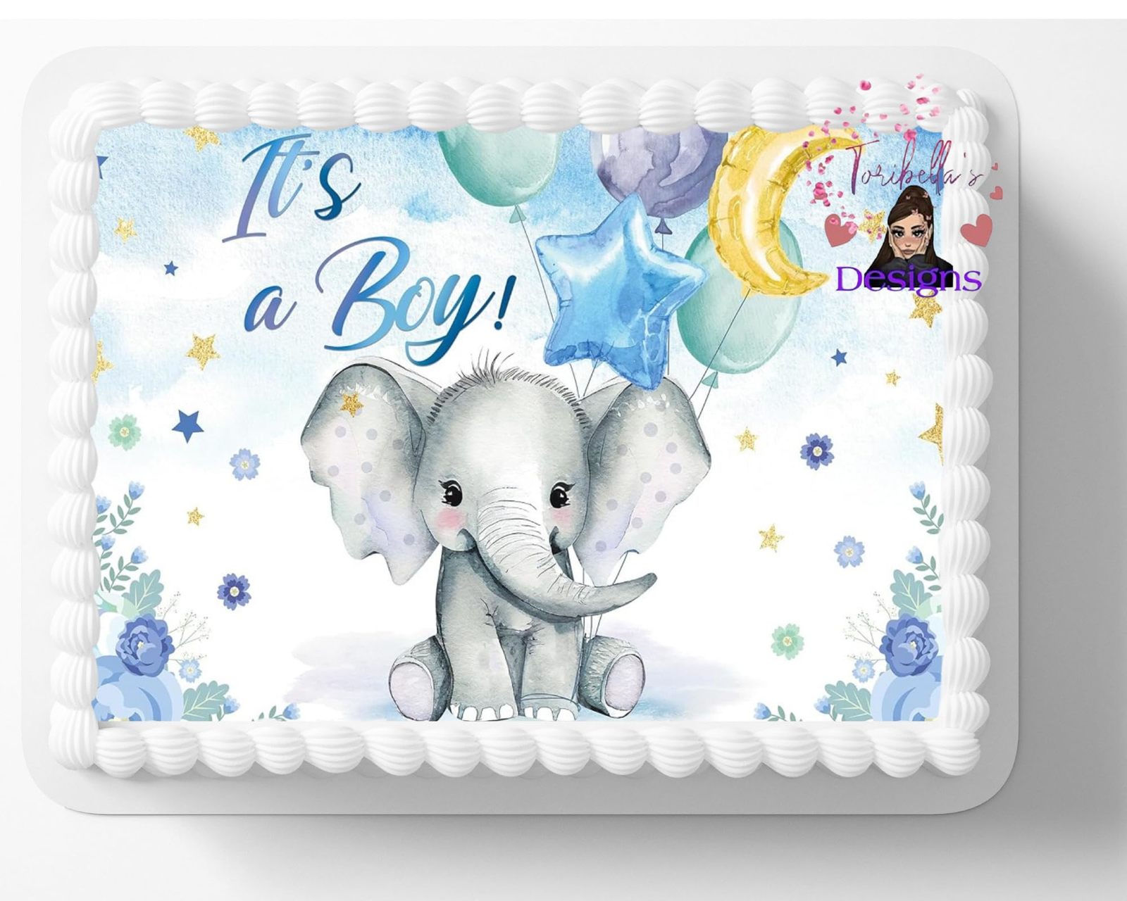 It's A Baby Boy Cute Elephant Theme Edible Image Baby Shower or Birthday Cake To - $16.47