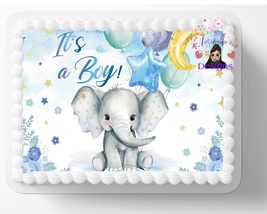 It&#39;s A Baby Boy Cute Elephant Theme Edible Image Baby Shower or Birthday... - £12.88 GBP