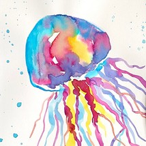 Colorful Jelly 2 -Original Wall Art Watercolor Painting Matted Frame Ready 11x14 - £56.05 GBP