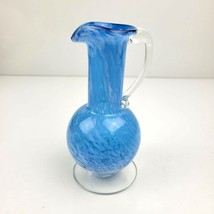 Vintage Lefton Blue White Swirl Glass Pitcher 6&quot; Art Glass Japan - £8.78 GBP