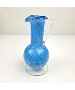 Vintage Lefton Blue White Swirl Glass Pitcher 6&quot; Art Glass Japan - £8.64 GBP