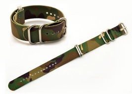 20mm watch band FITS Luminox watches GREEN camouflage Nylon Woven 4 Rings  - £12.67 GBP