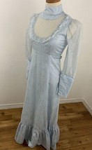 Vintage 60s Formal Long Maxi Dress Blue Floral Bridesmaid Cottagecore Chiffon - $69.19