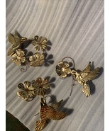 3 Pc Gold Tone Brass Metal Hummingbird Flower Home Interior Wall Hanging... - €26,12 EUR