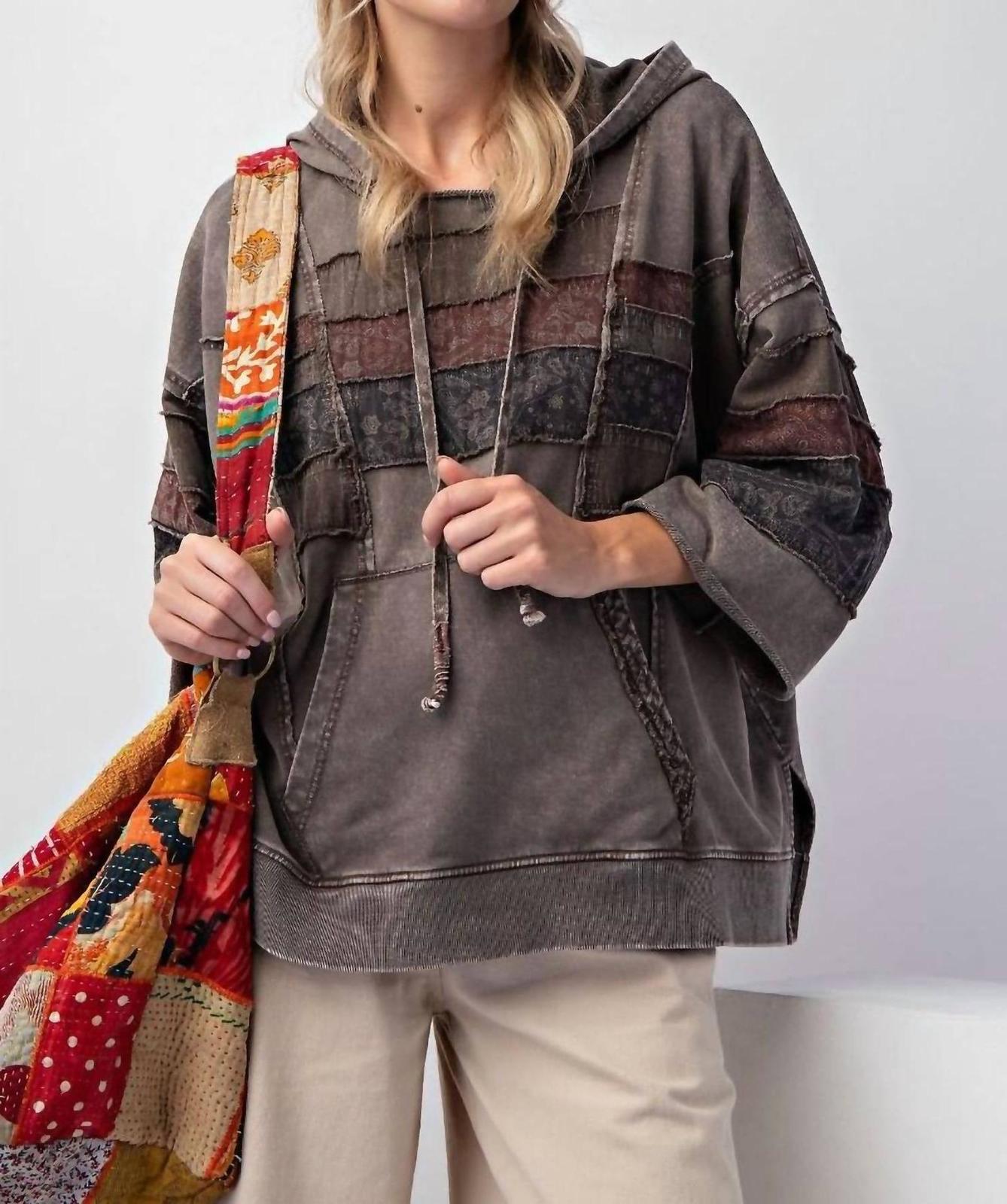 Easel Mixed Print Mineral Washed Hoodie Pullover Size S - $51.48