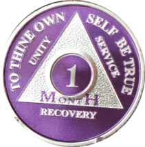 Purple Silver Plated 1 2 3 4 5 6 7 8 9 10 11 18 Month AA Medallion Sobriety Chip - £14.14 GBP