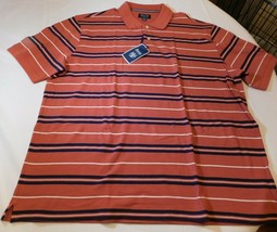 Bass G.H. Bass &amp; Company Men&#39;s Short Sleeve Polo Shirt XXL Deep Coral Striped - £20.19 GBP