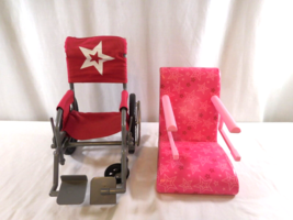 American Girl Wheelchair Berry Pink +  Chair Bistro Cafe Seat Table Boos... - £15.26 GBP