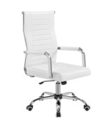 Modern Faux Leather Office Desk White Chair with Mid-back for Home Office - $134.42 CAD