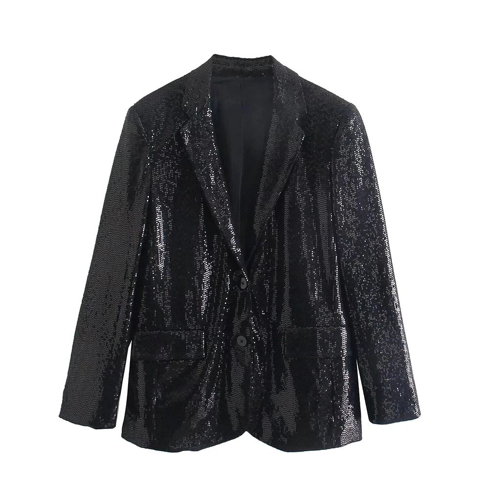 XIKOM Spring Jackets For Women  Black Sequins Blazer Women Pocket Female Blazer  - £164.31 GBP