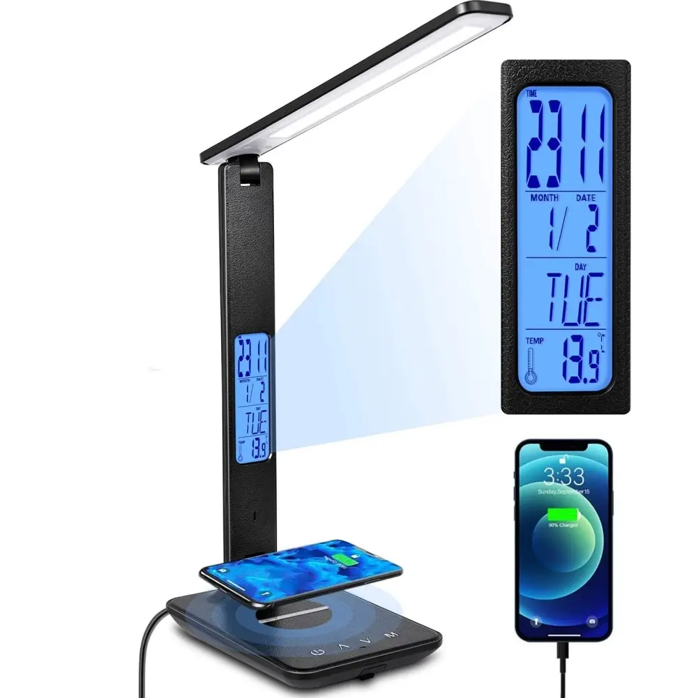 10W Phone QI Wireless Charging LED Desk Lamp With Calendar Temperature Alarm - £39.99 GBP+