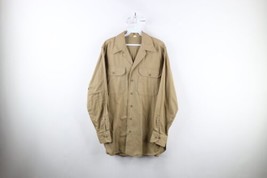 Vtg 50s 60s Streetwear Mens 15.5 34 Distressed Cotton Twill Camp Button Shirt - £39.52 GBP