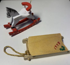 Vintage Handmade Wooden Christmas Ornaments Sled Rocking Horse Dated 1978 - £7.97 GBP