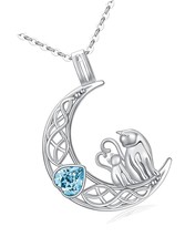 Cat Necklace 925 Sterling Silver, Moon Cat Necklace - £133.46 GBP