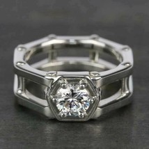 2CT Diamanti Finti Esagonale Fidanzamento Fede Nuziale 14K Placcato Oro Bianco - £107.10 GBP