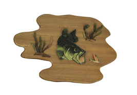Hand Carved Wood Bass Wall Plaque Fish Home Lodge Decor Art Cabin Decoration - £65.29 GBP