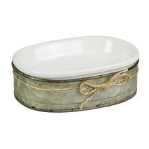 White Ceramic Soap Dish With Galvanized Zinc Finish Tray - £23.64 GBP