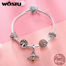 Original Real 925 Sterling Silver Bee &amp; Daisy Yellow Style Charm Bracelet For Wo - $122.43