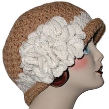 Tan Hat For Women, Tan Flapper, Tan And Off White Cloche, Off White Flapper Hat - £27.80 GBP