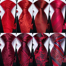 Red  Solid Striped Paisley Neckties Hanky Cufflinks Set For Men - $20.95