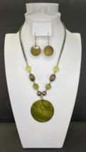 Premier Designs Jewelry Green &amp; Brown Beaded Necklace &amp; Earrings SKU PD45 - £21.32 GBP
