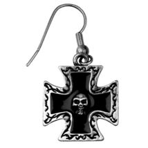 Skull With Black Cross Earrings - $11.86