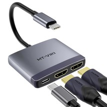 Usb C To Dual Hdmi Adapter 4K @60Hz, 3 In 1 Usb C Splitter With 65W Pd Charger,  - £29.53 GBP