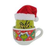 Ruz DC Grinch Green Santa Hat Plush Doll in Mug Set - $26.72