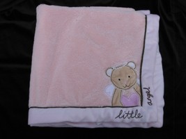 Messages From The Heart Pink Brown Bear Little Angel Baby Blanket Fuzzy Minky - £18.30 GBP