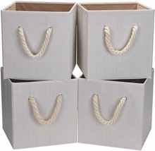Robuy Set Of 4 Beige Foldable Bamboo Fabric Cube Storage, 10.5X10.5 X11 Inch - £33.56 GBP